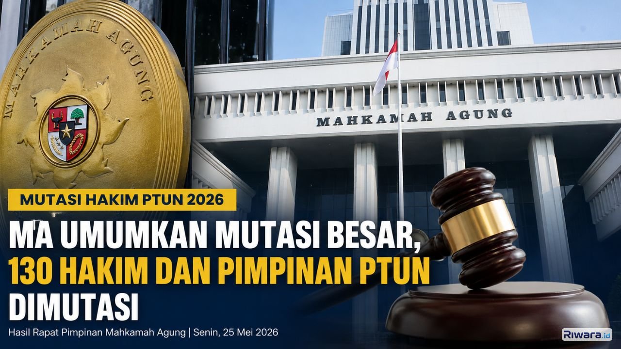Mahkamah Agung RI mengumumkan mutasi dan promosi 130 hakim serta pimpinan PTUN di seluruh Indonesia hasil TPM MA pada Senin 25 Mei 2026
